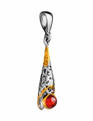 Ажурный кулон из серебра с частичным золочением «Роксана», украшенный коньячным янтарём, 910211098