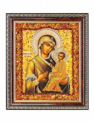 Икона Тихвинской Богоматери, украшенная натуральным янтарём, 906904417