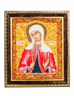 Именная икона, украшенная натуральным янтарём «Святая мученица София»