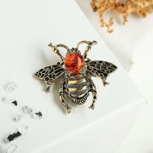 Брошь "Янтарь" пчела, цвет коньячный в бронзе