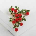 Брошь &quot;Ветвь коралловая&quot;, цвет красно-зелёный в золоте