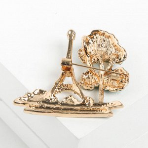 Брошь "Париж" Эйфелева башня, цвет бело-зелёный в золоте