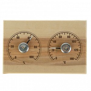 Деревянный термометр + гигрометр "Станция банная открытая бытовая", прямоугольная