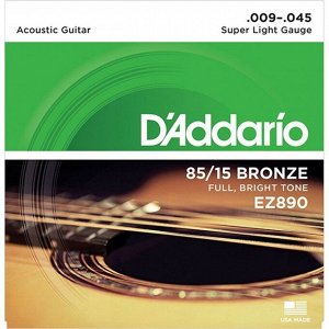 Струны для акустической гитары D`Addario EZ890 AMERICAN BRONZE 85/15  Super Light 9-45
