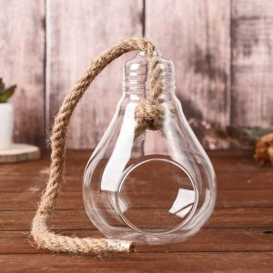 Флорариум «Лампа», с веревкой, d отверстия 5 см, 9x9x13 см, стекло, прозрачный