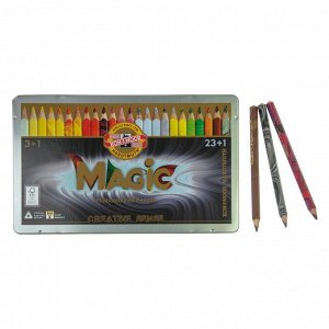 Карандаши 24 цвета  3408 Magic + карандаш-блендер, в металлическом пенале