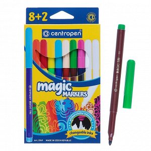 Фломастеры 10 цветов, Centropen 2549/08 Magic, меняют цвет, + 8 цветов + 2 поглотителя, картонная упаковка