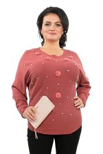 Кофта с бусинками с меховыми помпонами терракотовая