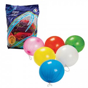 Шары воздушные 16“ (41 см), комплект 25 шт., панч-болл (шар-игрушка с резинкой), 12 неоновых цветов, пакет, 1104-0005