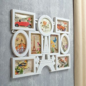 Фоторамка-коллаж на 9 фото 10x10 см, 10x15 см «Париж», белая, 43x55x2.5 см