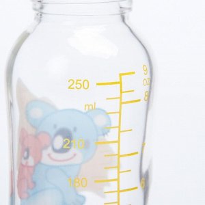 Бутылочка для кормления 250 мл., стекло, цвет МИКС