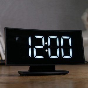 Часы-будильник электронные с календарем и термометром, белые цифры 17х9х4 см, USB. 3 AAA