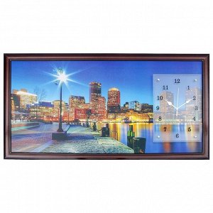 Часы-картина настенные, серия: Город, "Ночной город и архитектура", 50х100  см, микс