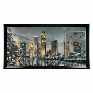 Часы-картина настенные, серия: Город, "Ночной Сингапур", 50х100  см, в ассортименте