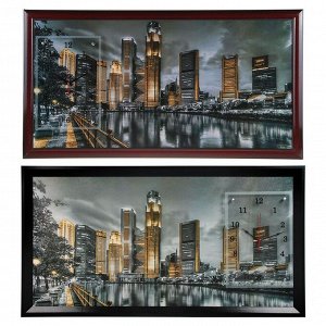 Часы-картина настенные, серия: Город, "Ночной Сингапур", 50 х 100 см