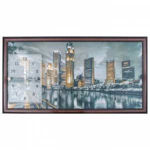 Часы-картина настенные, серия: Город, "Ночной Сингапур", 50х100  см, микс