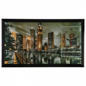 Часы-картина настенные, серия: Город, "Ночной Сингапур", 50х100  см, микс