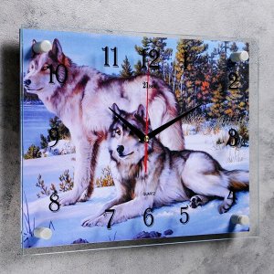 Часы настенные, серия: Животный мир, "Волки в зимнем лесу", 30х40  см, в ассортименте