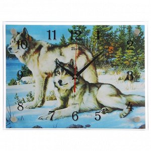 Часы настенные, серия: Животный мир, "Волки в зимнем лесу", 30х40  см, в ассортименте