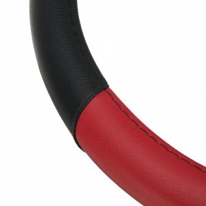 Оплетка TORSO, кожа PU, комбинированная, размер 38 см, черно-красный