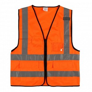 Жилет текстильный Ж16, класс 3, оранжевый, размер XL, молния, карманы