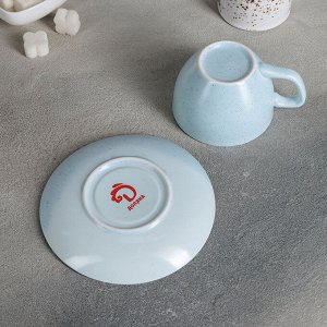 Чайная пара Доляна «Амелия», чашка 200 мл, блюдце d=14,2 см, цвет голубой