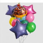 Букет из шаров &quot;С Днем рождения&quot; Торт с вишенкой (латекс, фольга) 11 шт