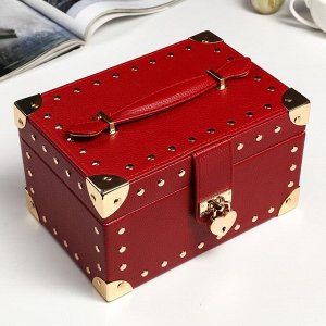 Шкатулка кожзам для украшений "Бордовая матовая с заклёпками" 12,5х22х15,5 см
