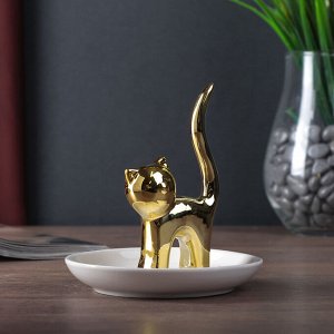 Сувенир керамика подставка под кольца "Котёнок" золото 8,2х11х11 см
