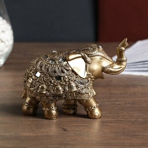 Сувенир полистоун "Бронзовый слон в попоне с колокольчиками и зеркалами" 11,5х6,5х16 см