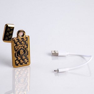 Зажигалка электронная "Биткоин" в подарочной коробке, USB, спираль, чёрно-золотая, 3.5х7 см