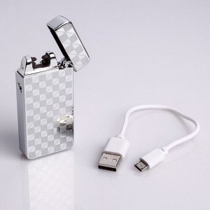 Зажигалка электронная в подарочной упаковке, USB, дуговая, серебристый узор, 3.5х7 см