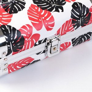 Шкатулка металлокаркас чемодан "Пальмовые листья чёрно-красные" 10х24х16,5 см