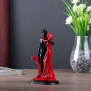 Сувенир полистоун "Пара влюблённых у колонны со стразами" красно-чёрный 17х9х5,5 см