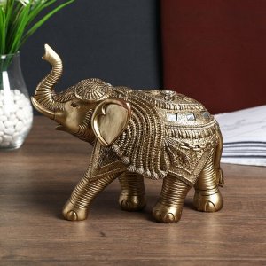 Сувенир полистоун "Бронзовый слон в попоне с кисточками и зеркалами" 21х11х24 см
