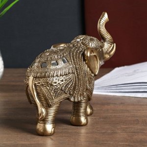 Сувенир полистоун "Бронзовый слон в попоне с кисточками и зеркалами" 21х11х24 см