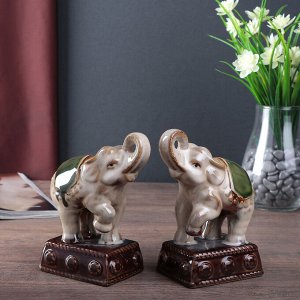 Сувенир керамика "Цирковые слоны на пьедестале" набор 2 шт 14,5х10х6,5 см