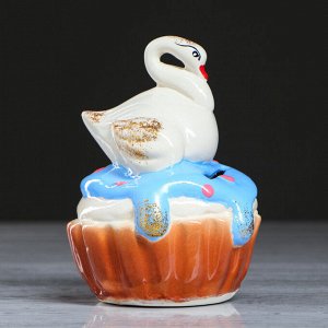Копилка "Кексик Лебедь", глазурь, разноцветная, 14 см, микс