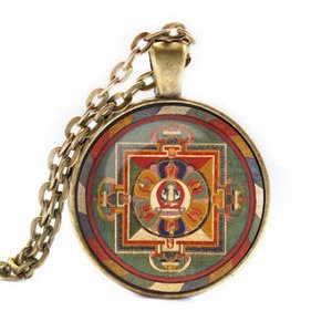 ALK039 Кулон с цепочкой Авалокитешвара мандала, цвет бронз.