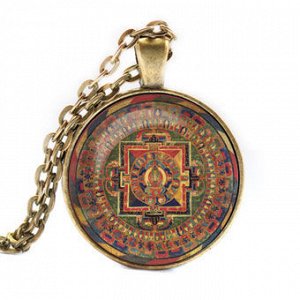ALK040 Кулон с цепочкой Авалокитешвара мандала, цвет бронз.