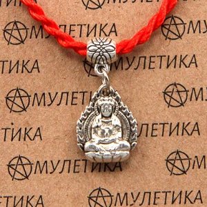 KBV2-036 Шелковая красная нить Защита и духовное развитие (Будда), цвет серебр.