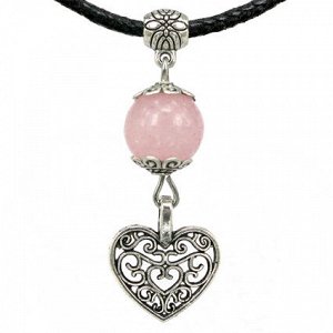 Амулетика MKA017-2 Амулет На счастье в любви (сердце) с натуральным камнем розовый кварц, цвет серебр.