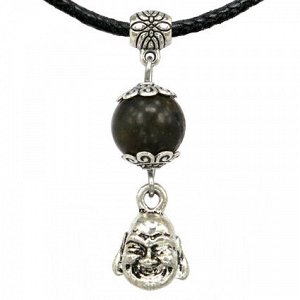 MKA024-2 Амулет Смеющийся Будда (Хотей) с натуральным камнем лабрадор, цвет серебр.