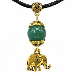 Амулетика MKA028-1 Амулет Мудрость, сила, защита (слон) с натуральным камнем нефрит, цвет золот.