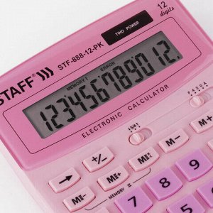 Калькулятор STAFF настольный STF-888-12-PK, 12 разрядов, двойное питание, РОЗОВЫЙ, 200х150 мм, 250452