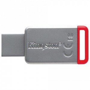 Флэш-диск 32 GB KINGSTON DataTraveler 50 USB 3.0, металлический корпус, серебристый/красный, DT50/32GB