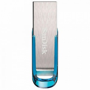 Флэш-диск 32 GB SANDISK Ultra Flair USB 3.0, металл. корпус, серебристый/синий, SDCZ73-032G-G46B