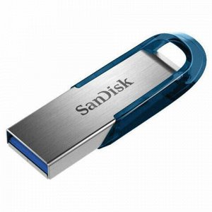 Флэш-диск 32 GB SANDISK Ultra Flair USB 3.0, металл. корпус, серебристый/синий, SDCZ73-032G-G46B