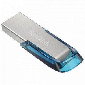 Флэш-диск 32 GB SANDISK Ultra Flair USB 3.0, металл. корпус, серебристый/синий, SDCZ73-032G-G46B