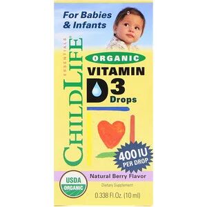 ChildLife, Органический витамин D3 в каплях, натуральный ягодный вкус, 400 МЕ, 10 мл.
